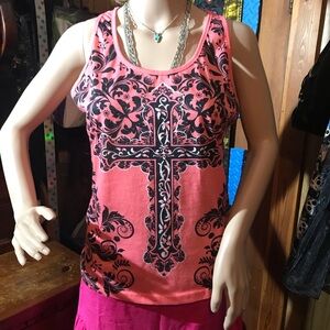 Pink and Black Graphic Sleeveless Tank Top